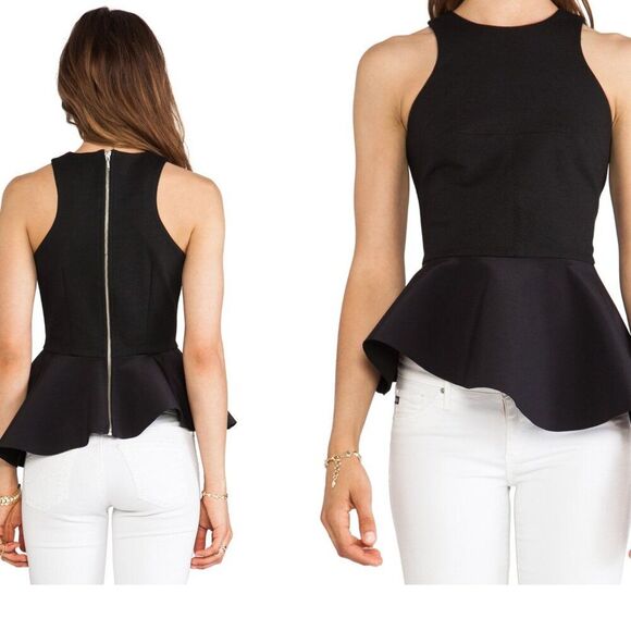 NWT Nicholas Black Peplum Top Sz 4 XS S Ponti Asymmetrical Angled Sexy Feminine - Picture 13 of 14